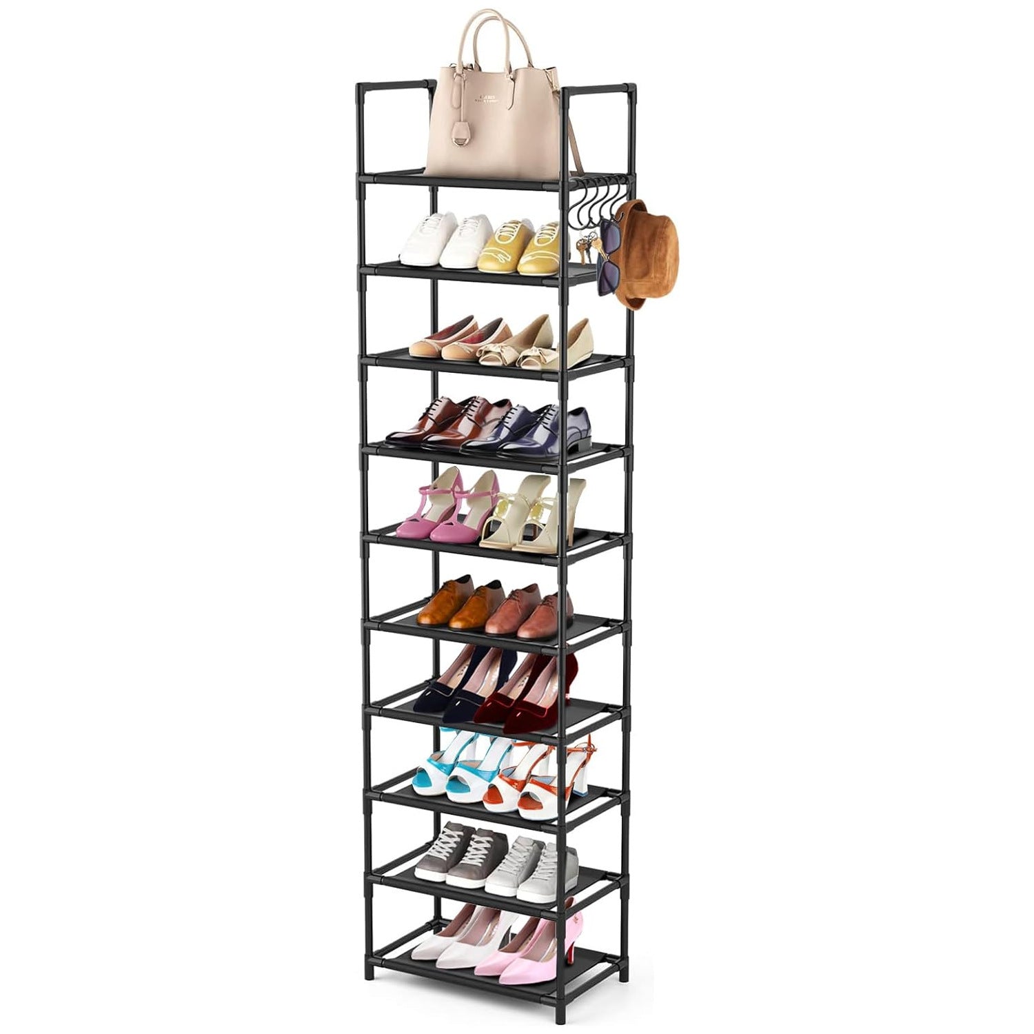 Simple Storage Cabinet Single Row Shoe Rack Black Entrance With Hook