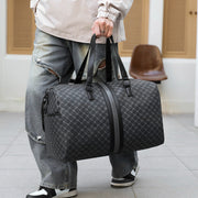 Unisex Crossbody PU Luggage Bag Black Plaid 20-35L Travel