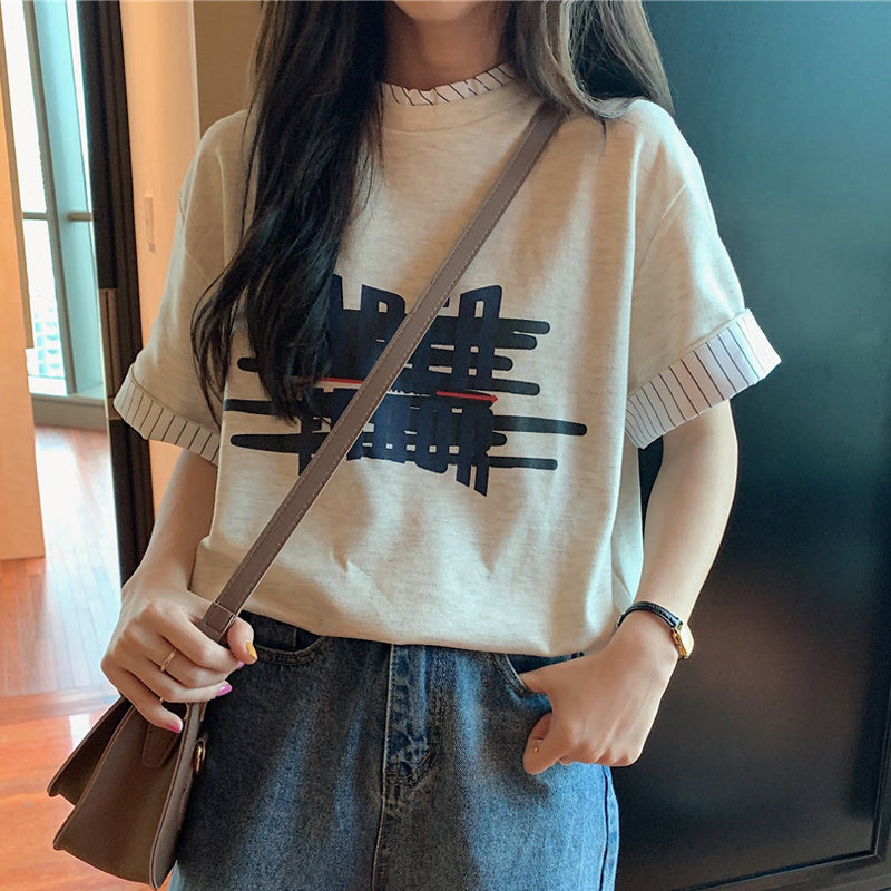 Design Sense Niche Short-Sleeved T-Shirt Women Loose Harajuku Style Early Spring Break Two Very Fairy Tops