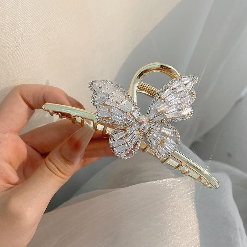 Super Fairy Full Diamond Butterfly Metal Grip Large High Sense Shark Clip Elegant Hair Clip Female Back Head Updo Hair Accessories