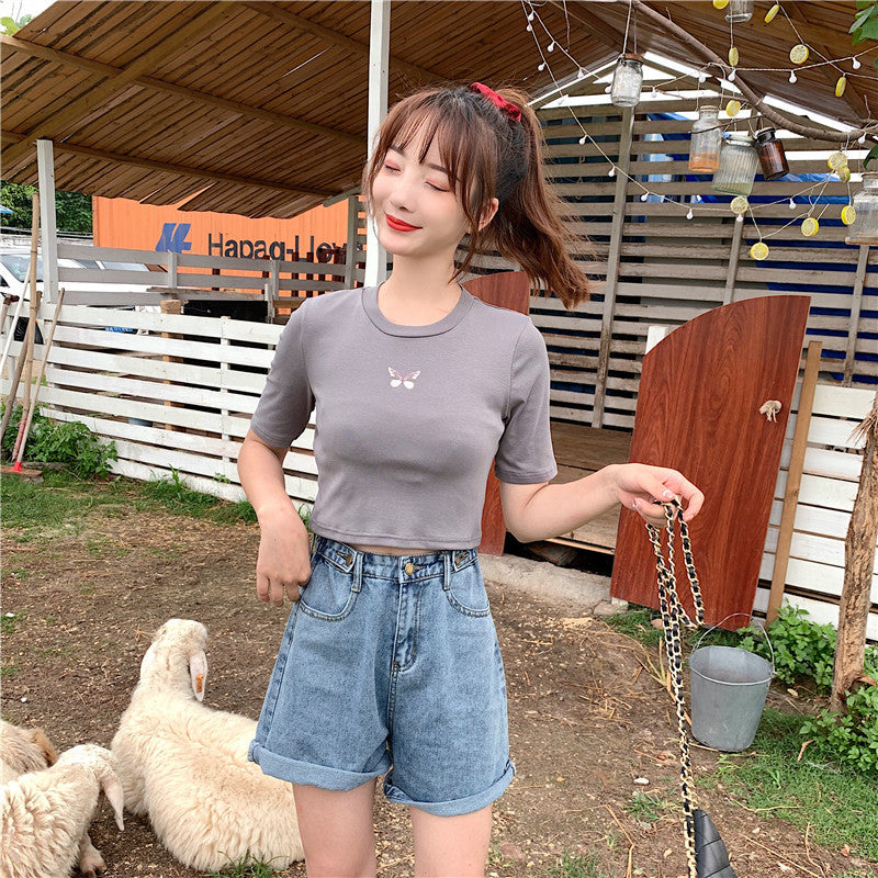 Trendy Short High-waist Slim-fit Crop Top