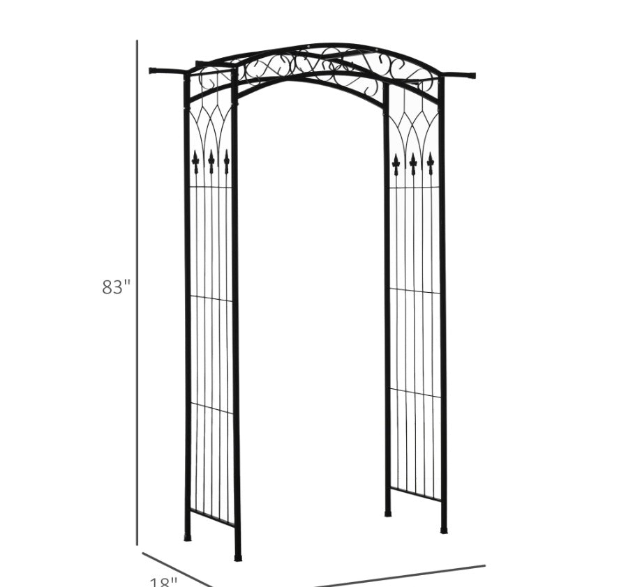 7Ft Metal Garden Arch, Functional Support, All-weather Resistance, Top Extension Bar, For Wedding, Party, Ceremony, Black