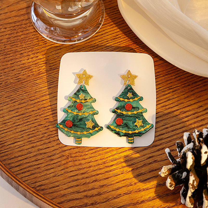 1pair Christmas Earrings Fashion Alpaca Dinosaur Cactus Gingerbread Acrylic Earrings Holiday Party Jewelry