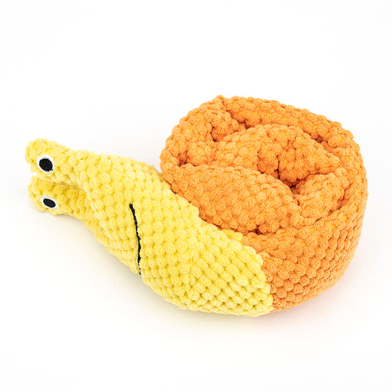 Plush Snail-Shaped Squeaky Dog Snuffle Toy for Treat Dispensing and Brain Enrichment