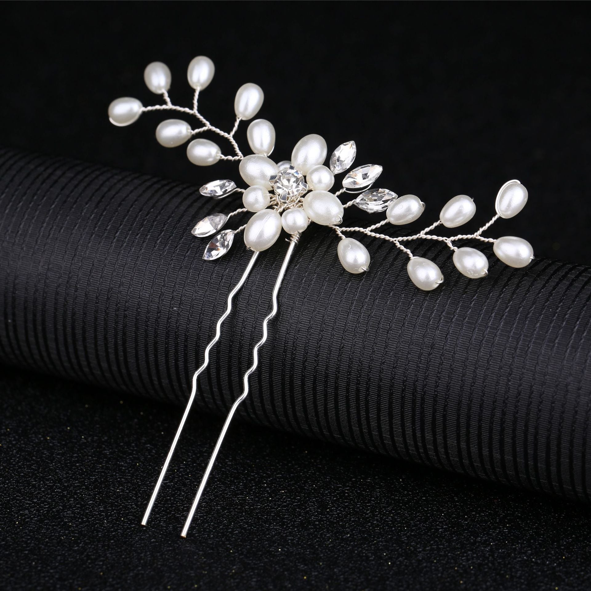 Korean Bride Handmade Pearl Crystal Hairpin Pin U-shaped Clip