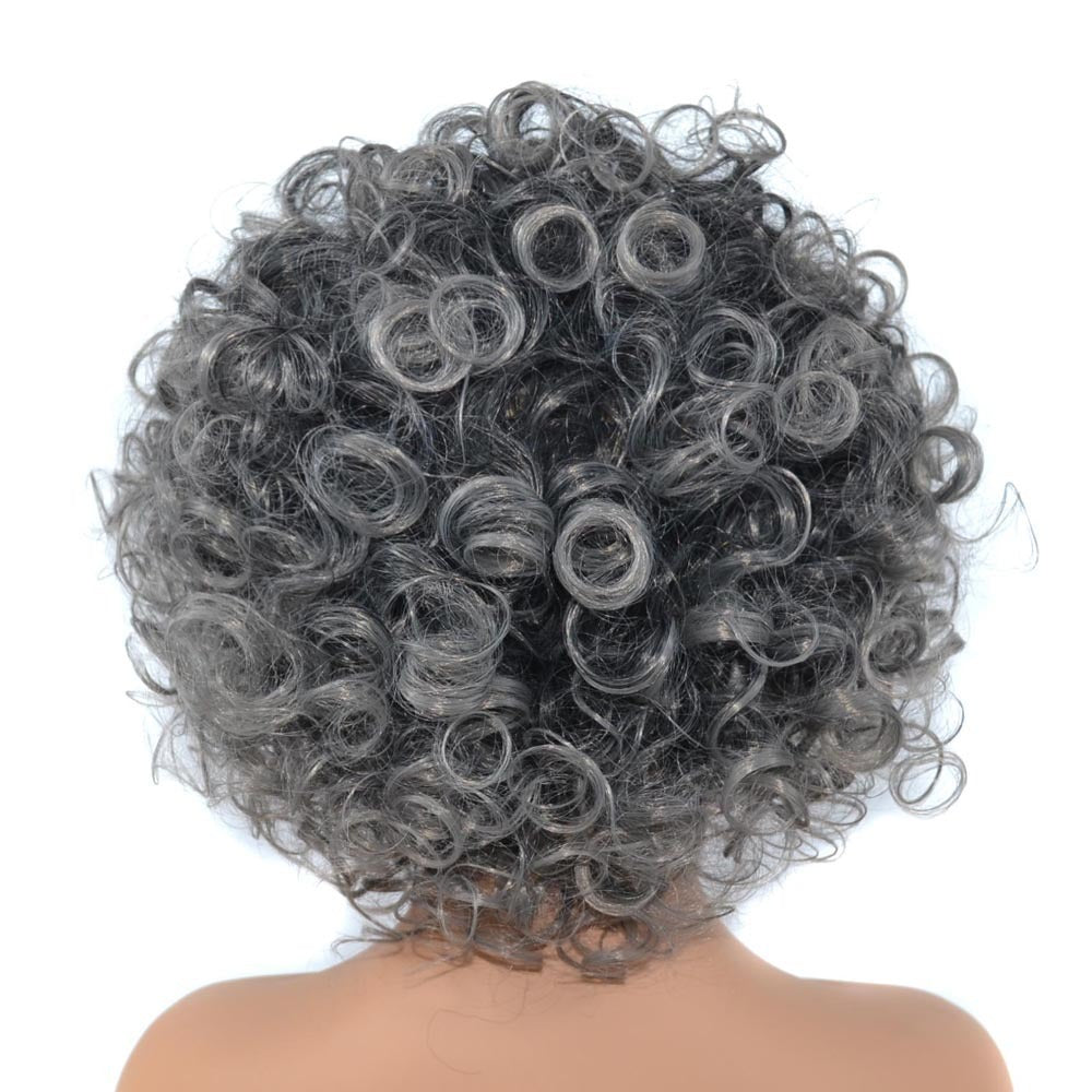Black Granny Grey Wig Headset