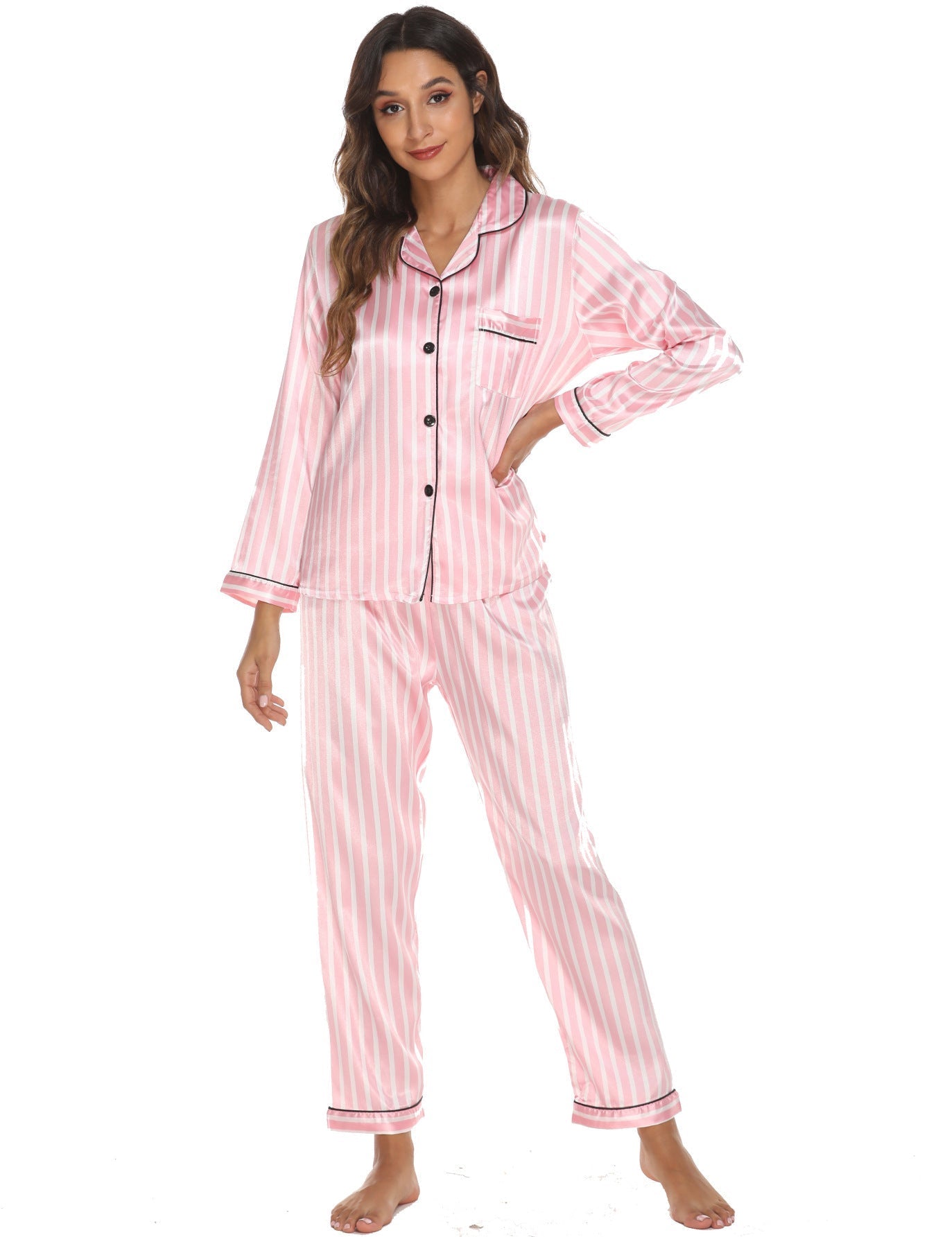 Women's Print Pajama Set Silk Look Polyester Long Sleeve