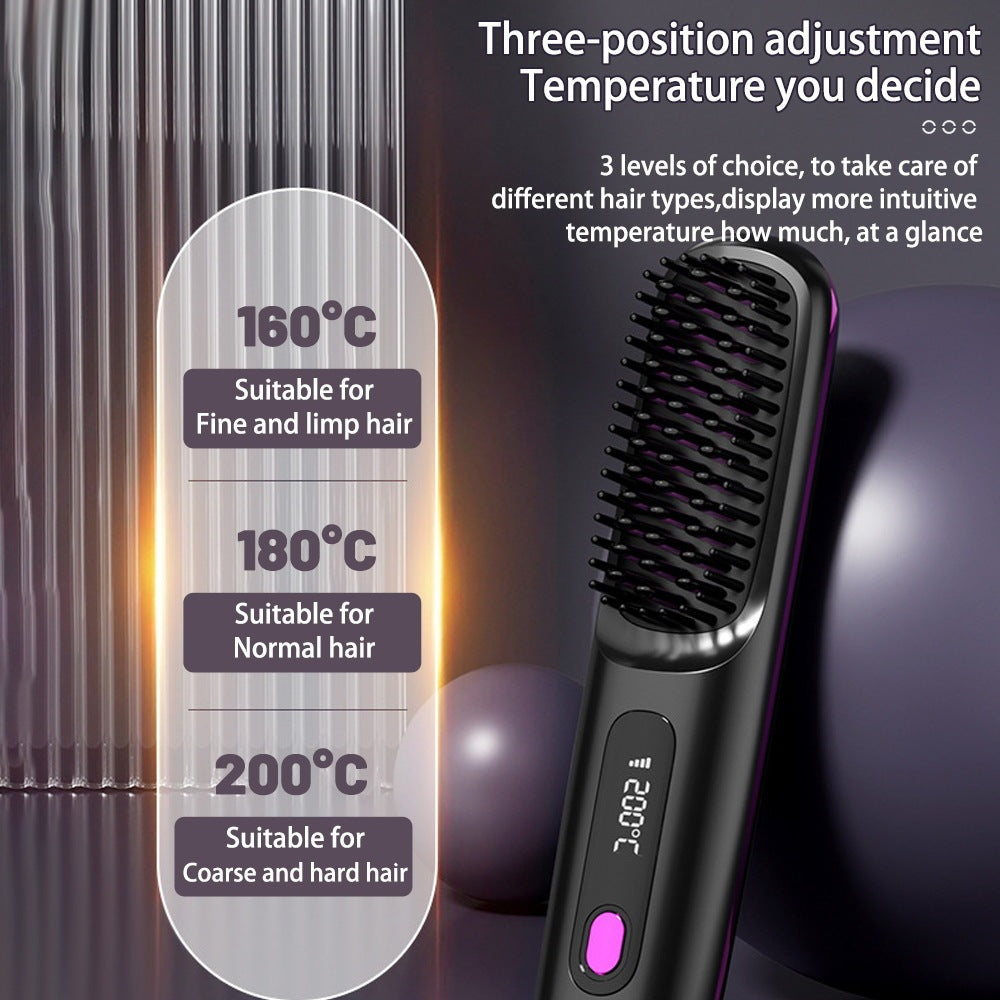 2-in-1 Wireless Hair Straightener Brush and Curler USB Rechargeable Fast Heating Comb