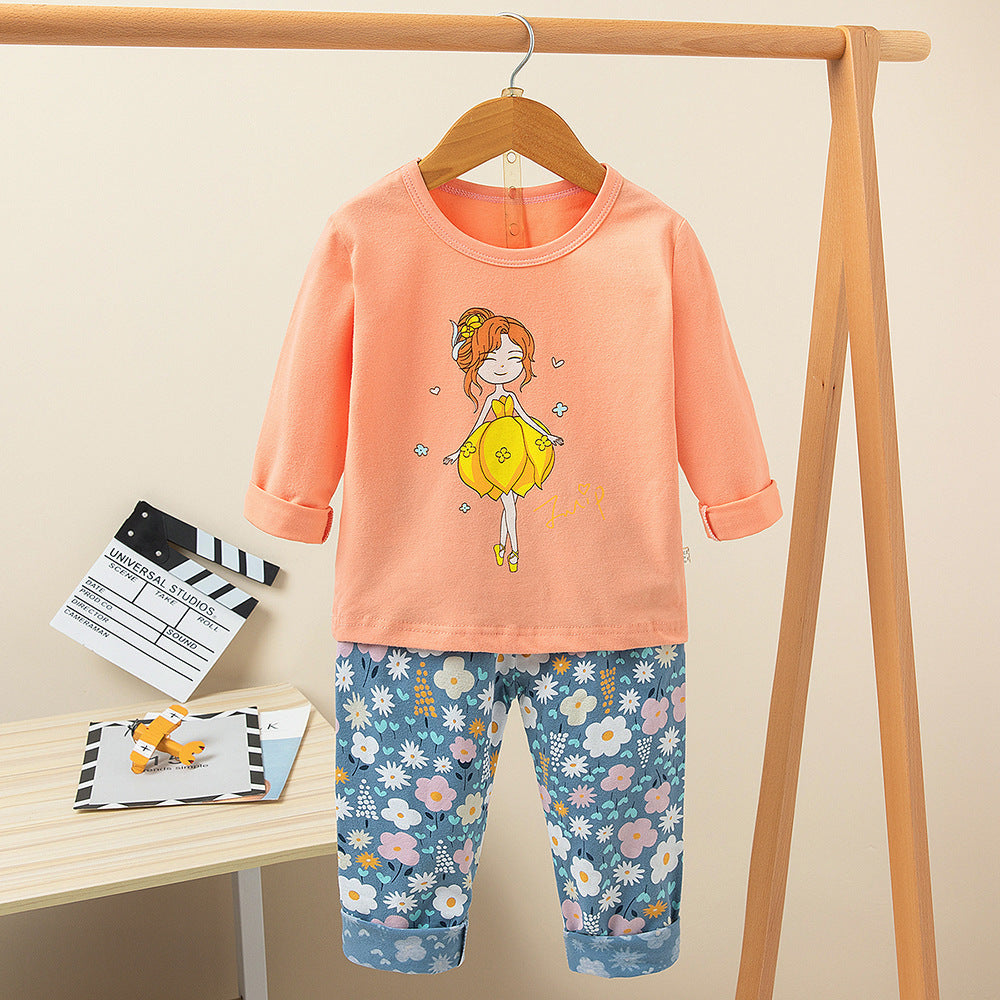 Printed Cute Cartoon Casual Children's Clothing Home Service Suit