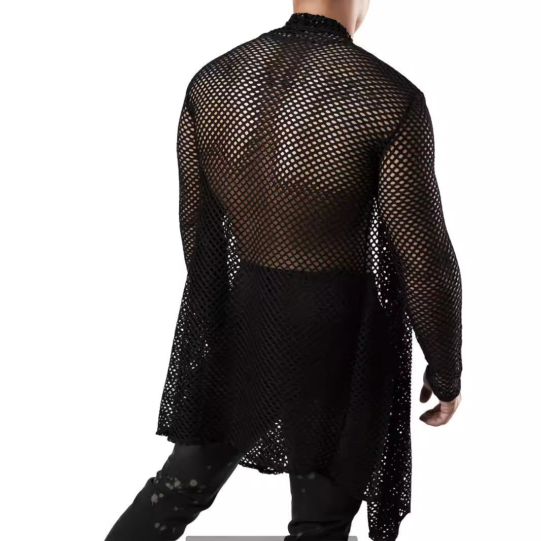 Personalized Long European And American Mesh Hollow Out Sexy See-through Cardigan