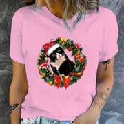 Funny Tuxedo Cat Christmas Wreath Ornament Top