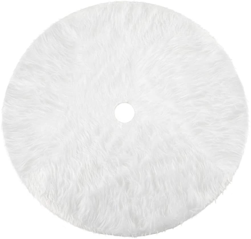 White Faux Fur Christmas Tree Skirt Plush Holiday Decoration