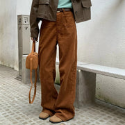 Women’s Corduroy Straight-Leg Pants – Casual Mid-Waist Trousers