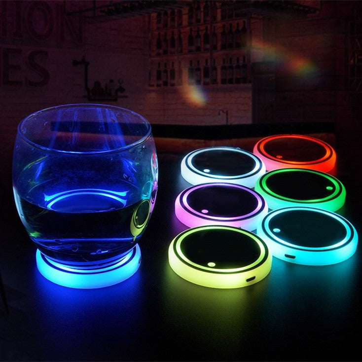 Colorful LED Cup Holder Light-Up Coaster, Solar and USB Charging, Non-Slip Ambient Light for Cars