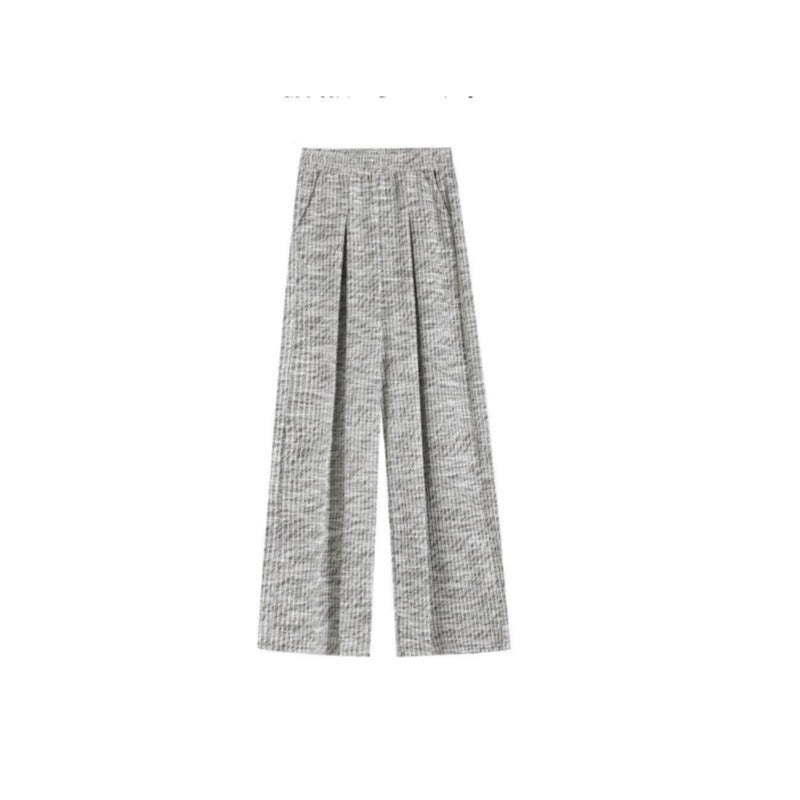 Atmosphere Gray Plaid Loose Slimming Wide-Leg Casual Pants for Women