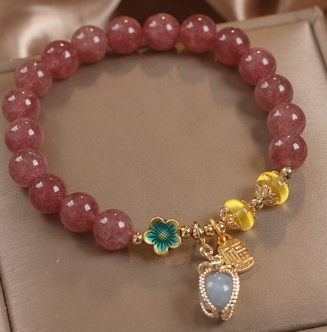 Special-interest Design Natural Strawberry Quartz Beaded Bracelet