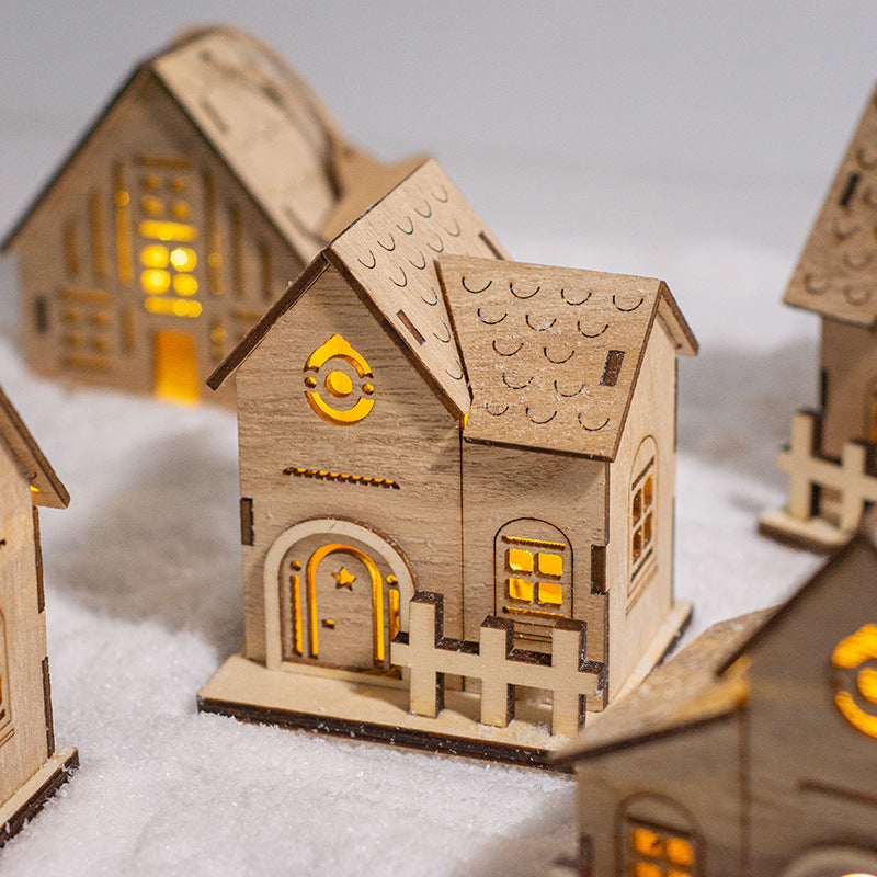 Christmas Wooden Luminous Cabin Holiday Ornaments