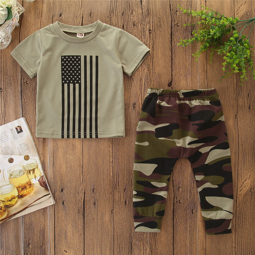 Kids Pullover Camouflage Flag Summer Suit Cotton Polyester