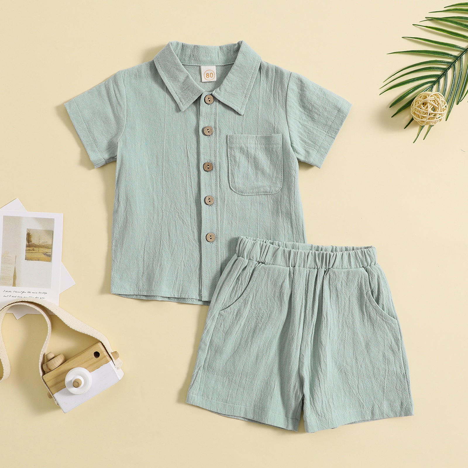 Kids Linen Sports Costume Set Pullover Blouse Pants