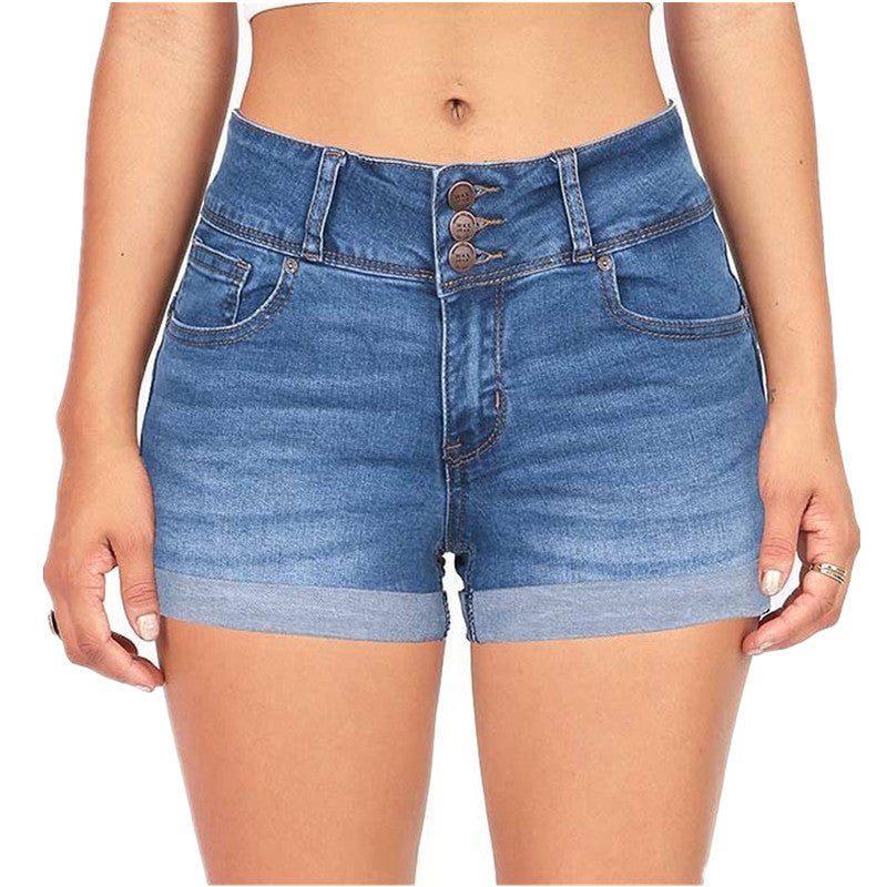 Elastic Waist Denim Hot Pants – Women's Color Cloth Casual Shorts