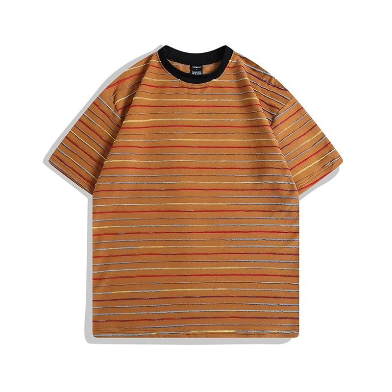 Color Striped Short Sleeve Round Neck Couple Half Sleeve T-shirt