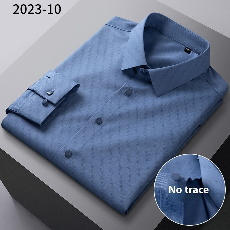 Bamboo Fiber Seamless Light Luxury Men's Striped Long Sleeve Shirt