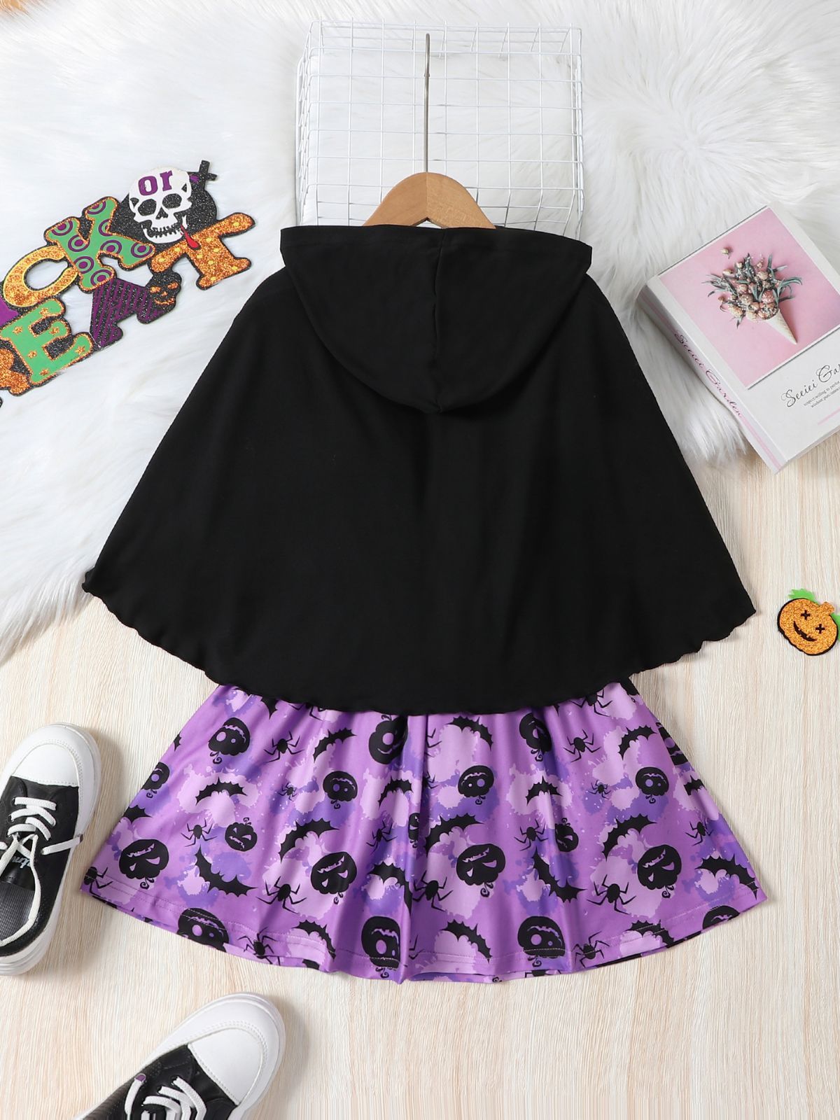 Halloween Cloak Hooded Top Printed Dress