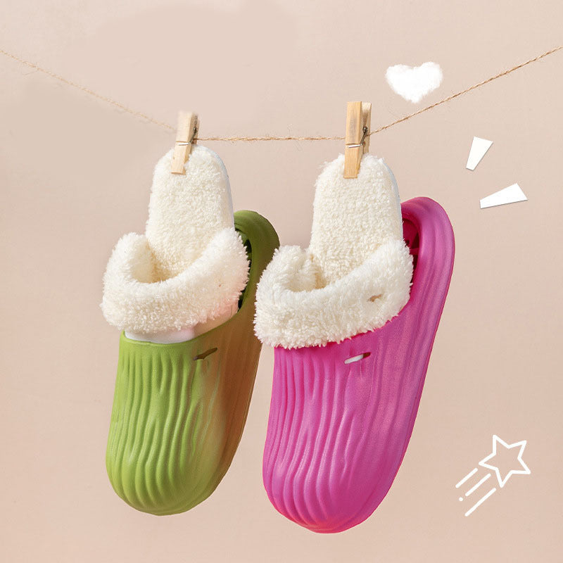 Unisex Detachable Fluffy Slippers With Faux Fur Lining