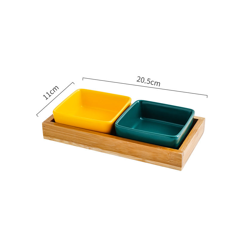 Cat Bowl Snack Plate Ceramic Wood Anti-Tip