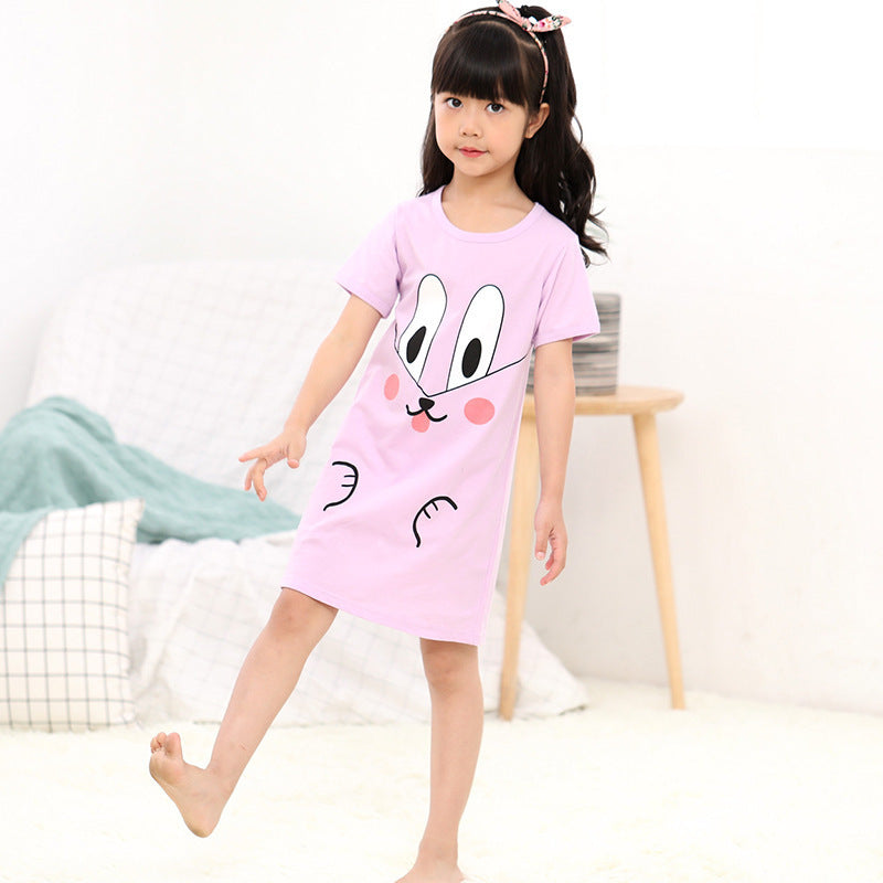 Girls' Summer Short-sleeved Dress Fashionable Printed Pajamas
