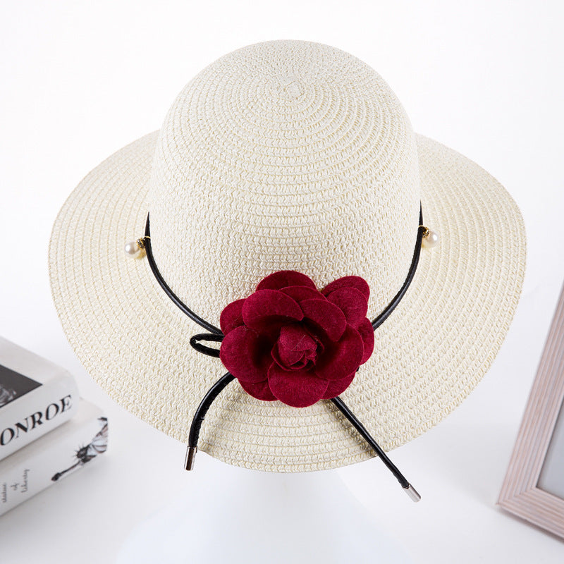 Ladies Sun Hat Pearl Flower Pot Hat