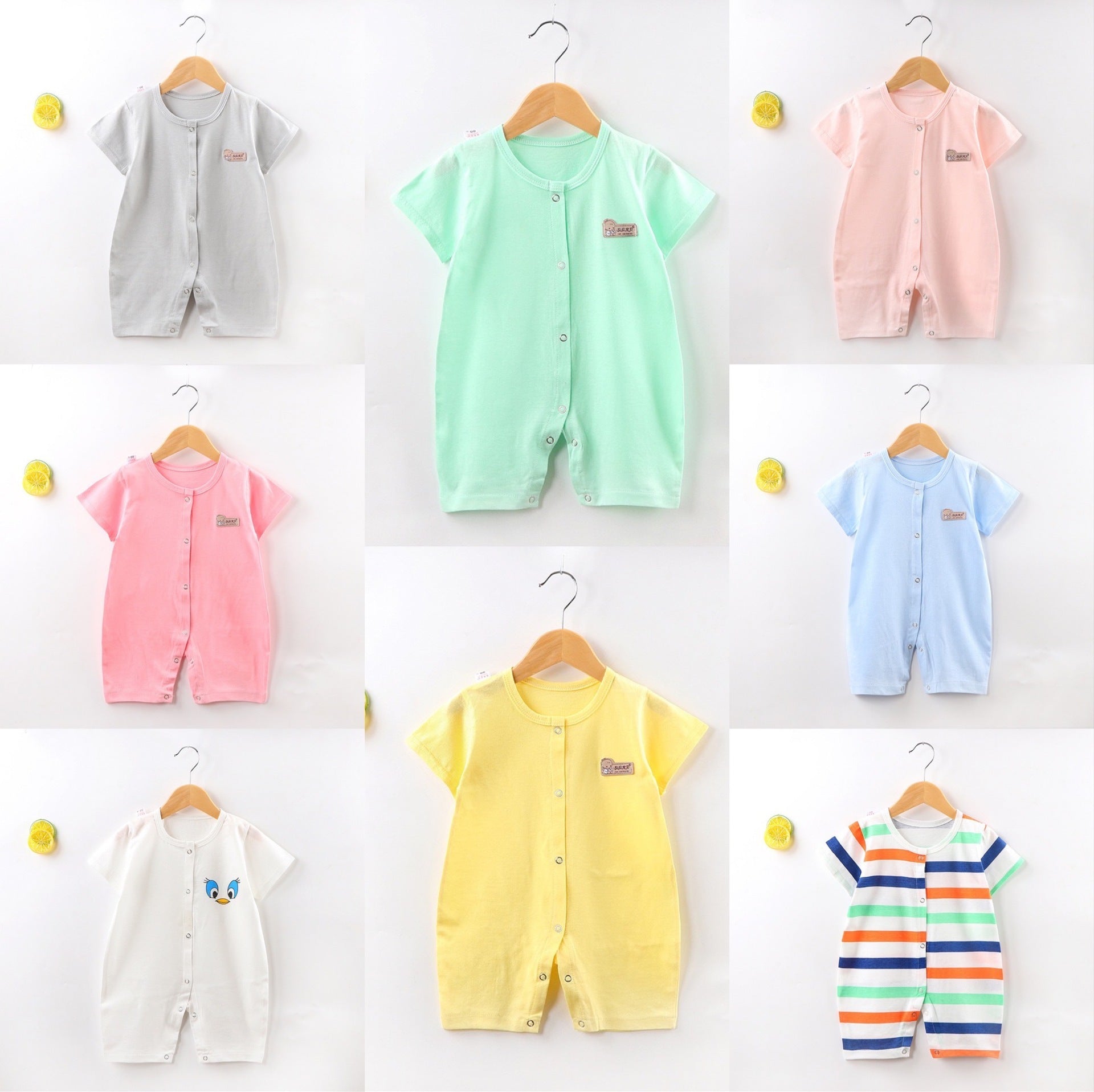Unisex Baby Hooded Jumpsuit Short Sleeve Cotton Regular Fit