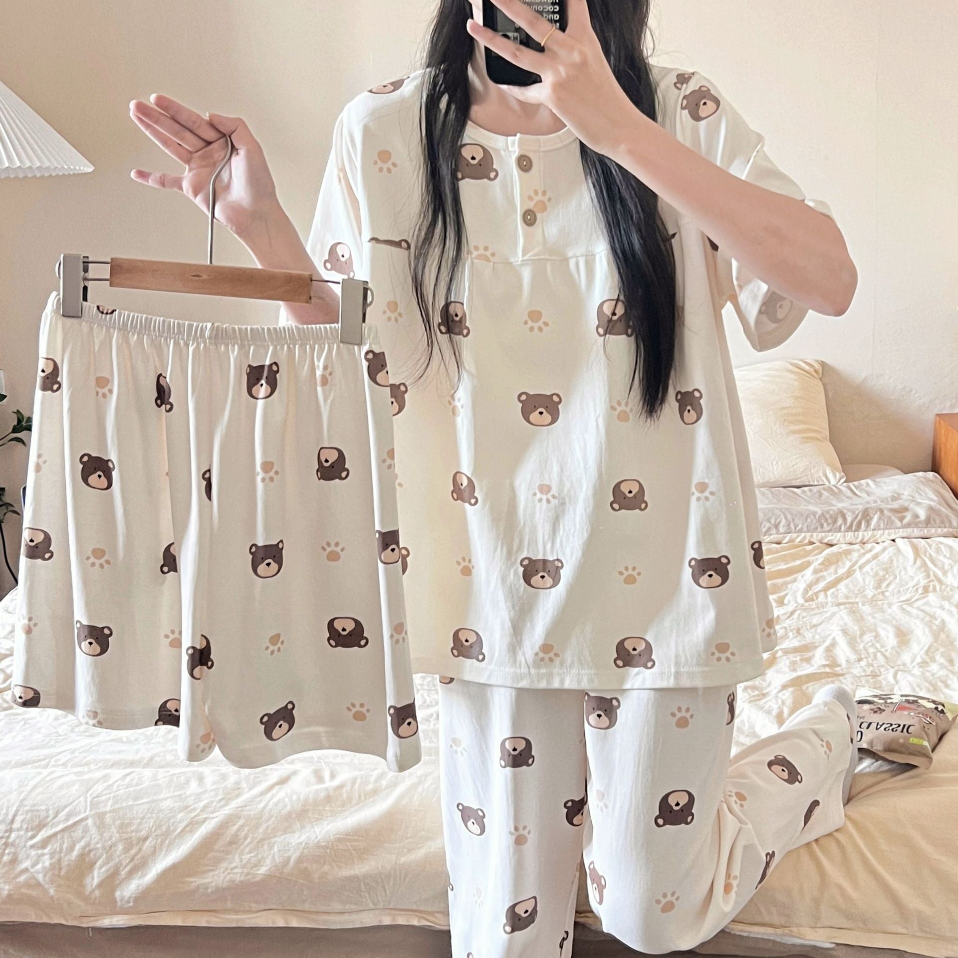 Cotton Three-piece Pajamas For Women Spring And Summer