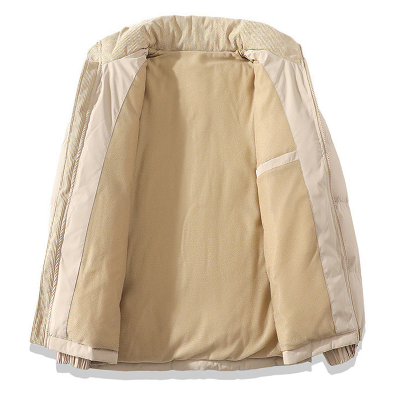 Unisex Stand Collar Contrast-Color Cotton Padded Winter Jacket