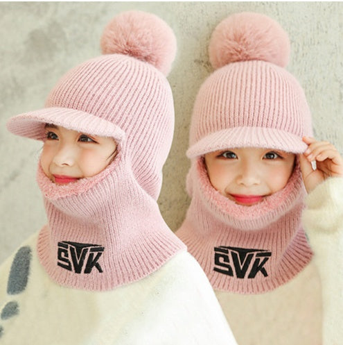 Children's neck guard one-piece woolen hat