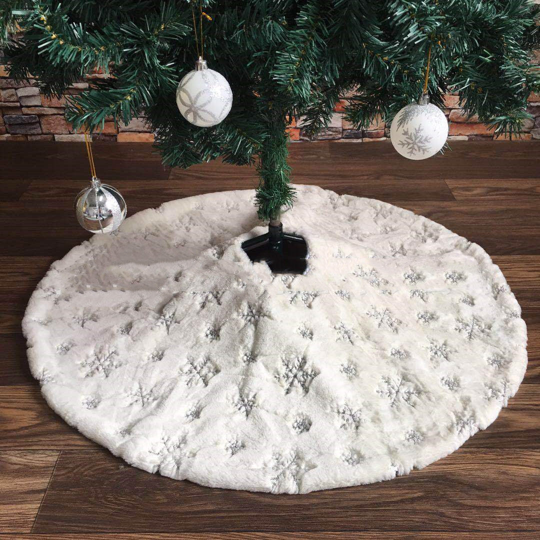 Golden Sequin Faux Rabbit Fur Embroidered Snowflake Tree Skirt