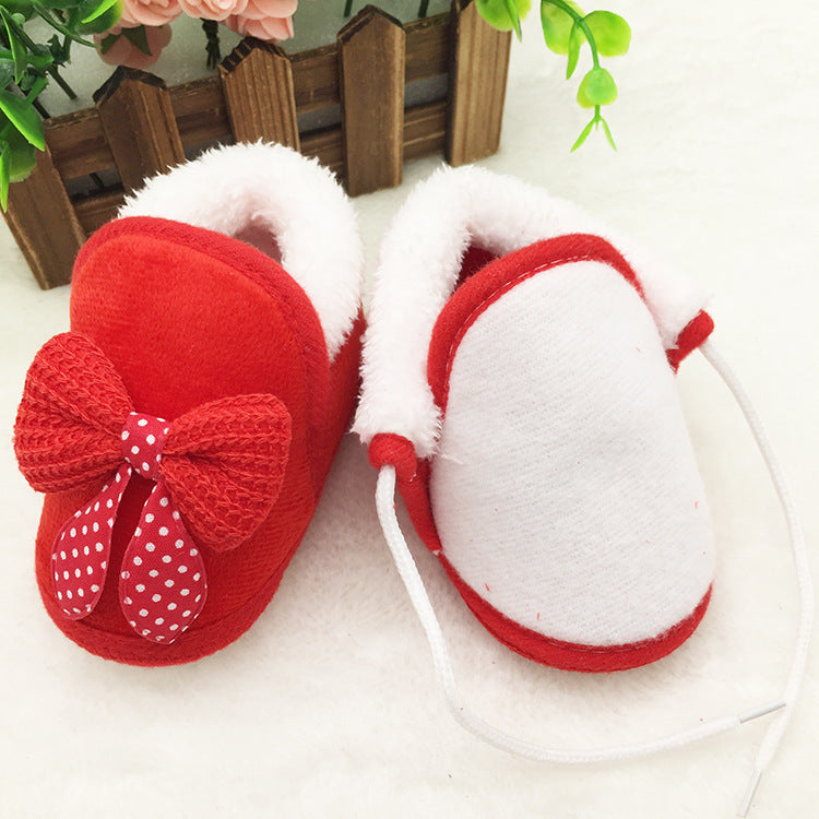Bowknot Baby Girl Toddler Plus Velvet Padded Cotton Shoes
