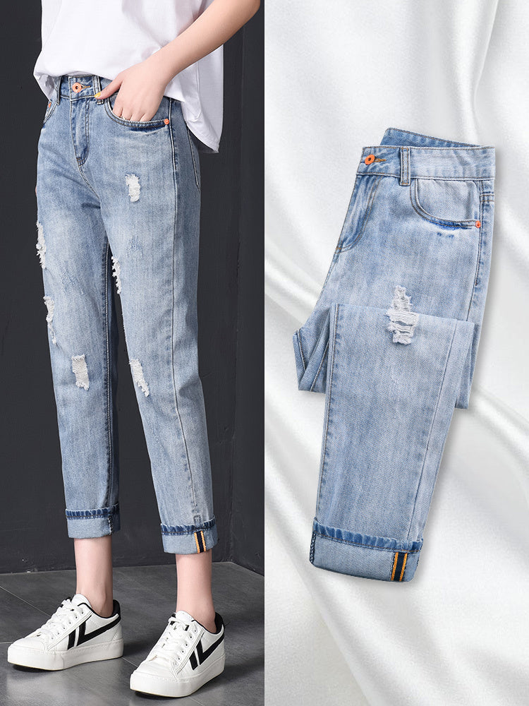 Women’s High-Waist 9/10 Harem Jeans – Ripped, Ankle-Length “Nine-Point”