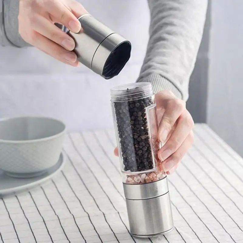 2-in-1 Manual Salt and Pepper Grinder – Stainless Steel Spice Mill with Adjustable Ceramic Grinding