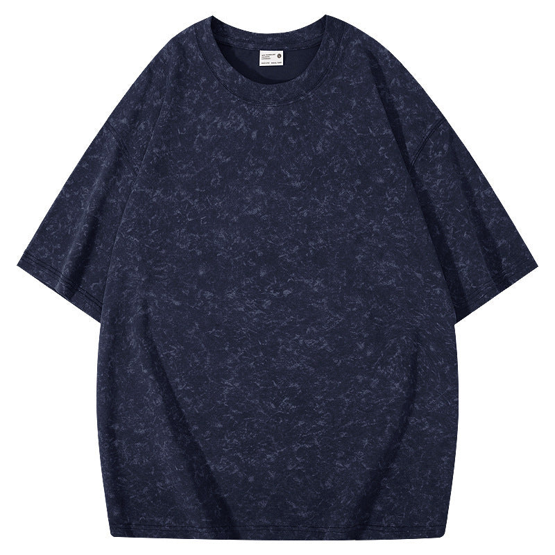 Batik American Solona T-shirt 220g Washed Distressed T-shirt Loose Shoulder Round Neck