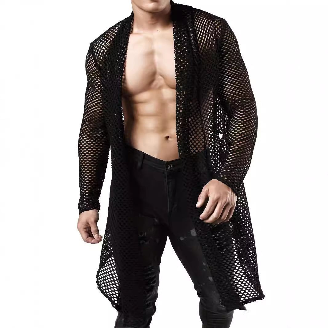 Personalized Long European And American Mesh Hollow Out Sexy See-through Cardigan