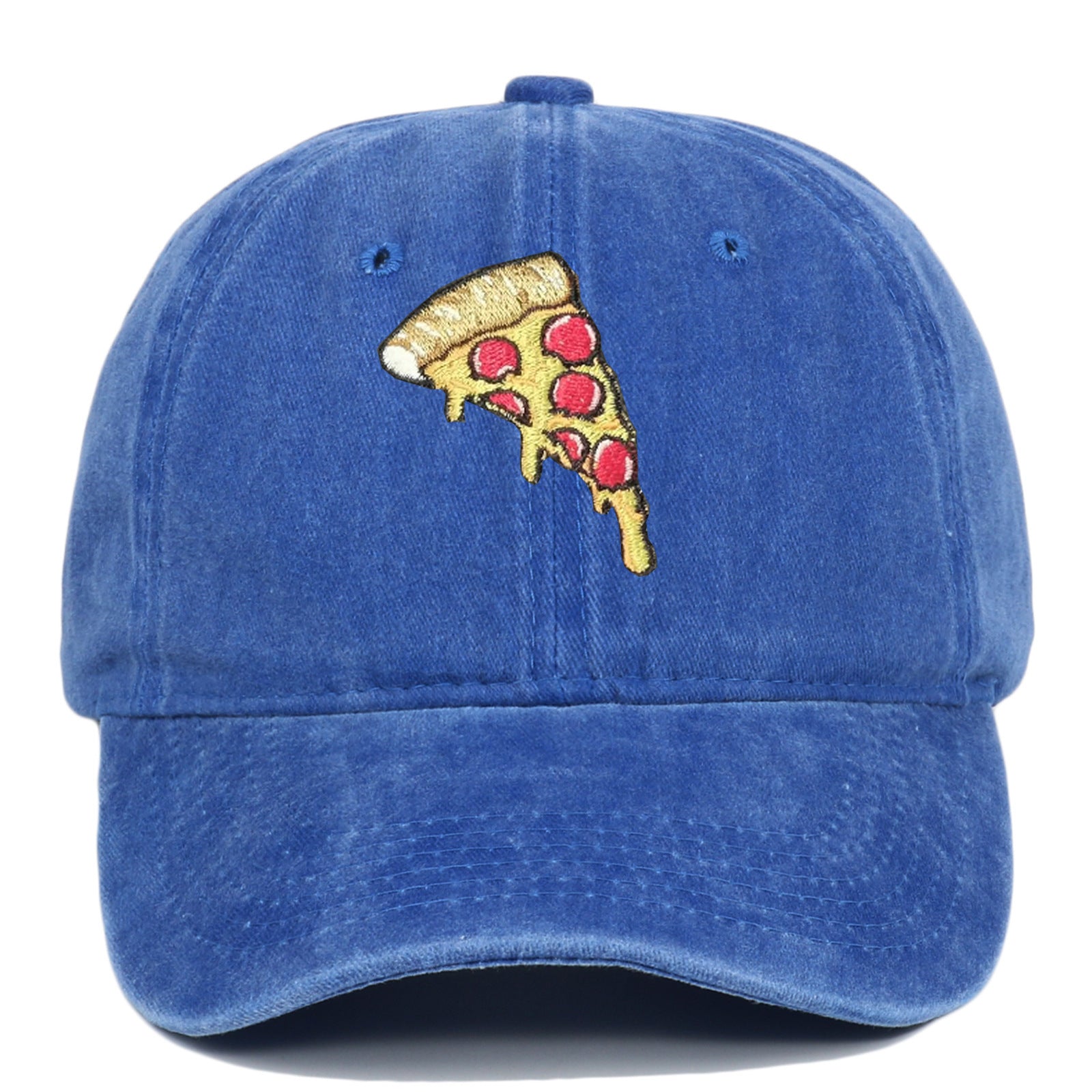 Pizza Embroidery Soft Top Baseball Cap Retro Worn Looking Washed-out