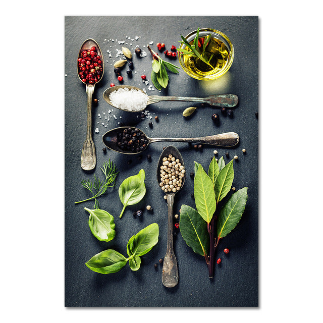 Kitchen Wall Art – Vanilla & Spice Themed Canvas Painting for Home & Restaurant Decor