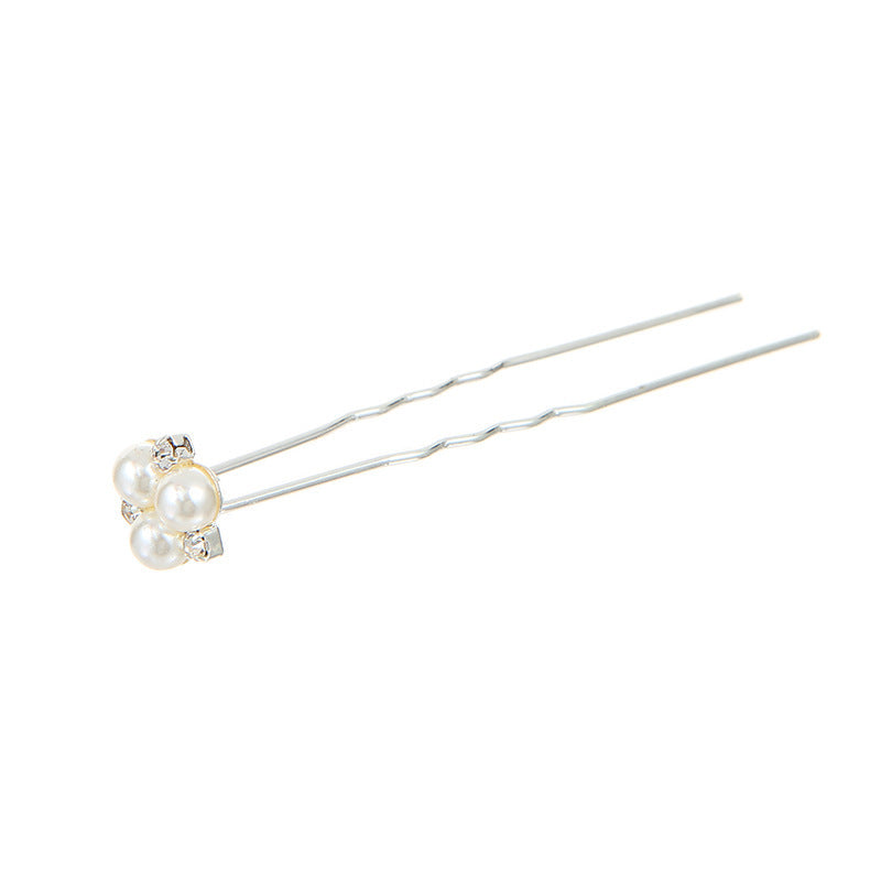 Korean Bride Handmade Pearl Crystal Hairpin Pin U-shaped Clip