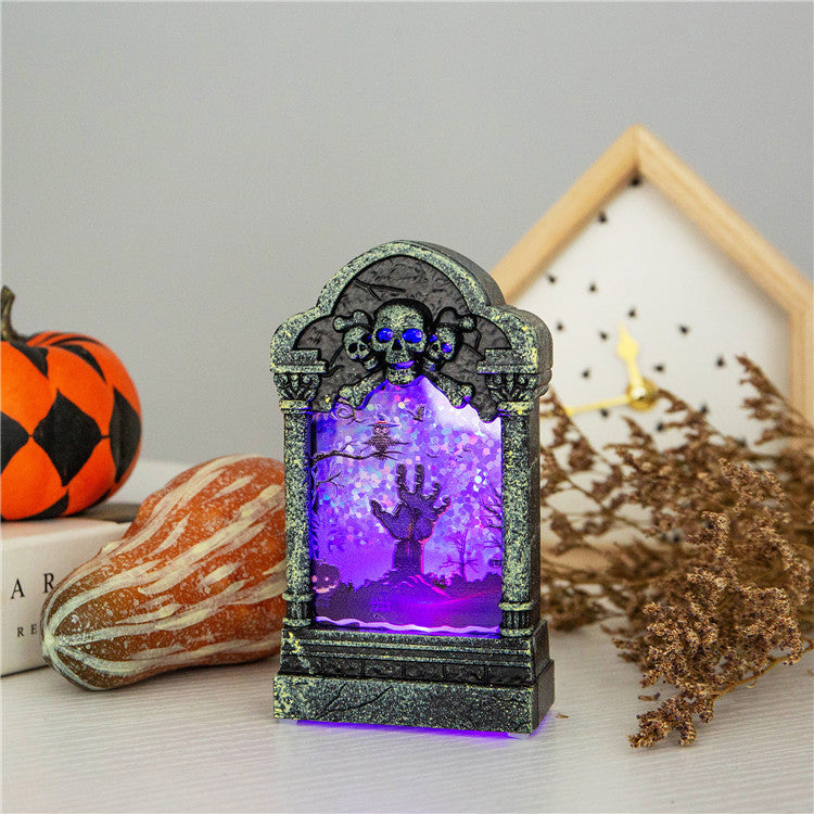 Halloween Luminous Scary Tombstone Shape Glowing LED Night Light Desktop Ornaments Resin Statue Halloween Decoration Scary Props