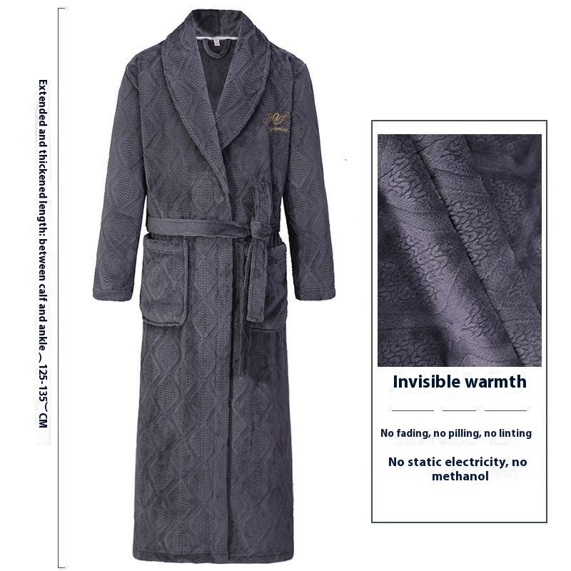 Men's Winter Thickening Thermal Bathrobe Coral Velvet Thin Belt Bathrobe Pajamas