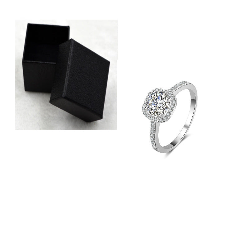 Elegant Silver-Color Square Cubic Zirconia Luxury Wedding and Engagement Ring for Women