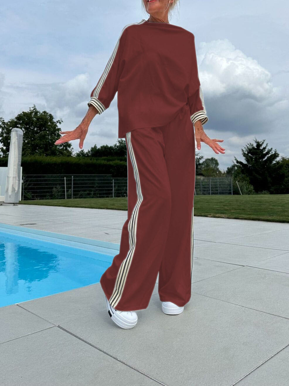Unisex Loose Polyester Casual Suit Set With Solid Color