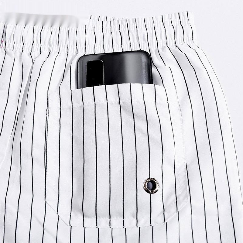 Mens Korean Style Striped Black Summer Polyester Shorts