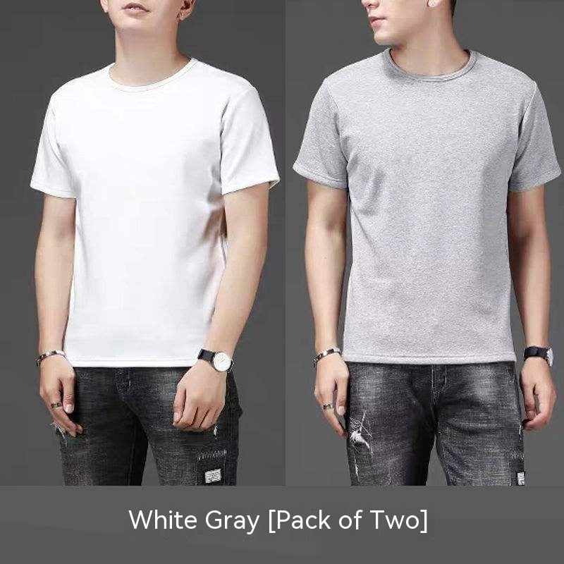 Thin Ice Silk Short Sleeve T-shirt Men's Summer Solid White Round Neck Trend Bottoming Shirt Top